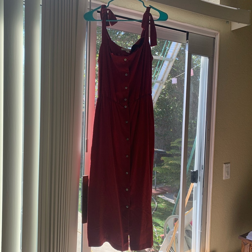 Amour Vert Red raw silk midi dress